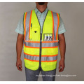 Top 100% Polyester High Visibility Construction Safety Vest with Pockets and Zipper Double Horizontal Reflective Strips Yellow